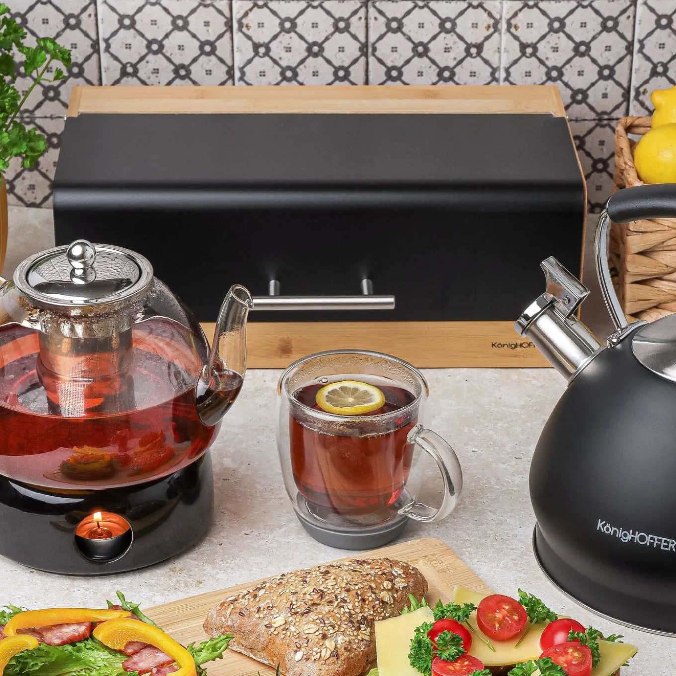Chlebak bambusowy Konighoffer Fresco 36 x 20 x 13,5 cm czarny