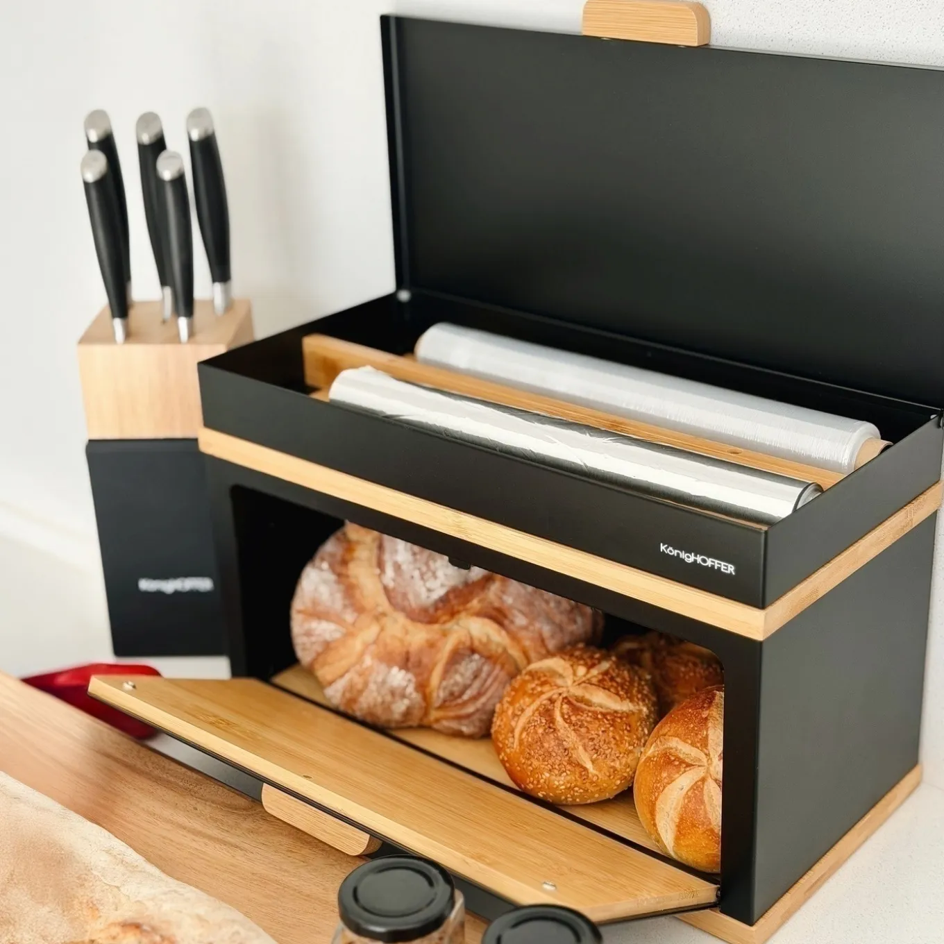 Chlebak stalowy dwupoziomowy Konighoffer Artesano 38 x 18 x 23 cm czarny