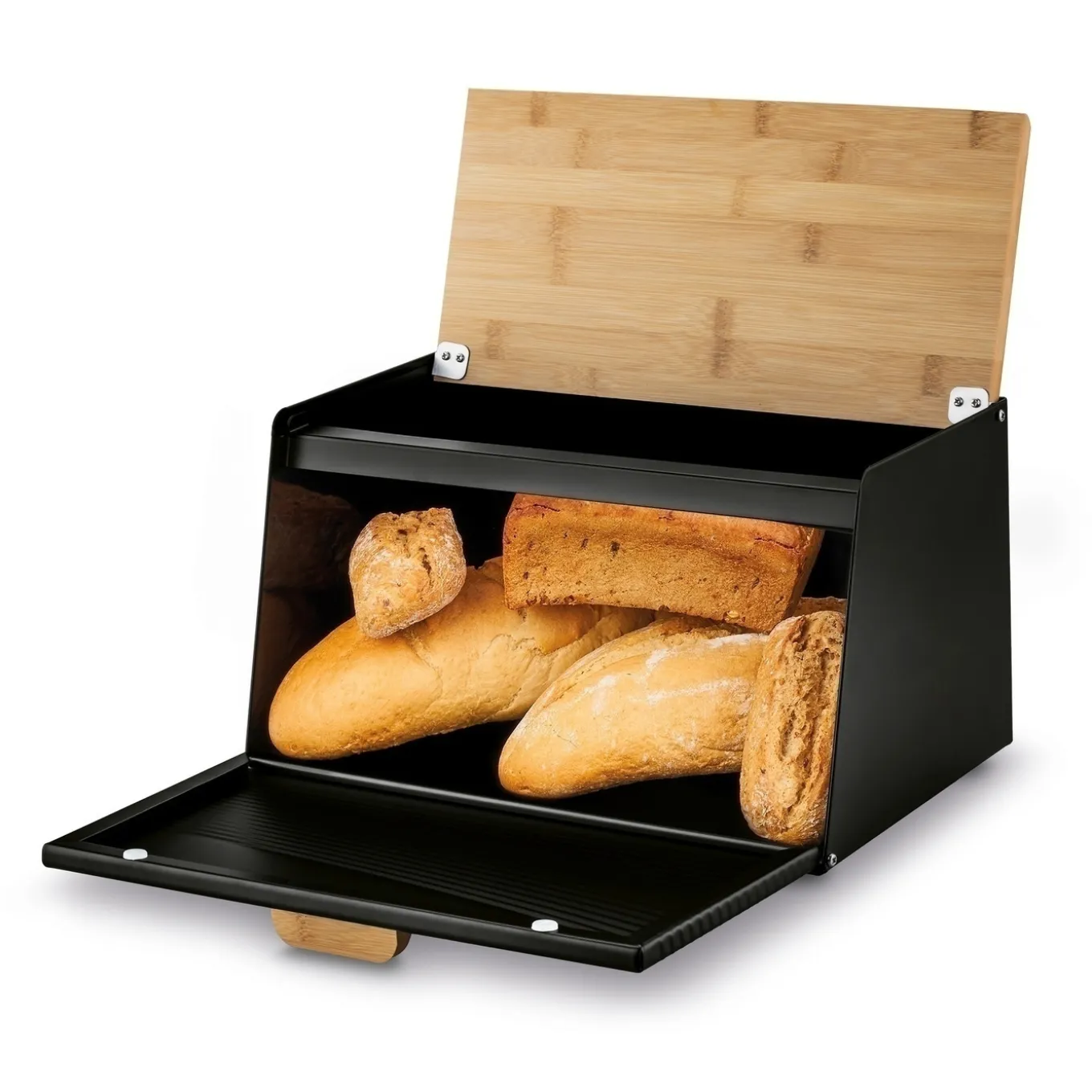 Chlebak stalowy Tadar Skandi Wood 20,5 x 35,5 x 21,5 cm czarny