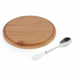Cukiernica porcelanowa z bambusową pokrywką i łyżeczką Konighoffer 14,5 x 5 cm biała