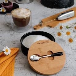 Cukiernica porcelanowa z pokrywką i łyżeczką Konighoffer 14,5 x 5 cm czarna