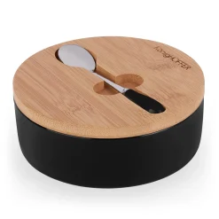 Cukiernica porcelanowa z pokrywką i łyżeczką Konighoffer 14,5 x 5 cm czarna