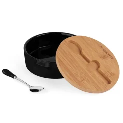 Cukiernica porcelanowa z pokrywką i łyżeczką Konighoffer 14,5 x 5 cm czarna