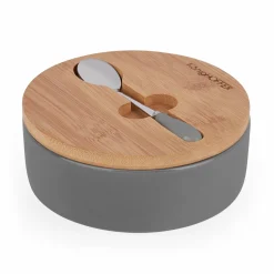 Cukiernica porcelanowa z pokrywką i łyżeczką Konighoffer 14,5 x 5 cm szara