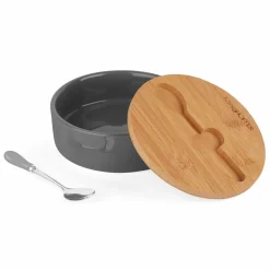 Cukiernica porcelanowa z pokrywką i łyżeczką Konighoffer 14,5 x 5 cm szara