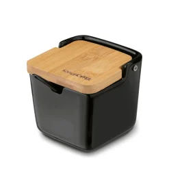 Cukiernica z łyżeczką i bambusową pokrywką porcelanowa NBC Konighoffer Ceramic 270 ml czarna