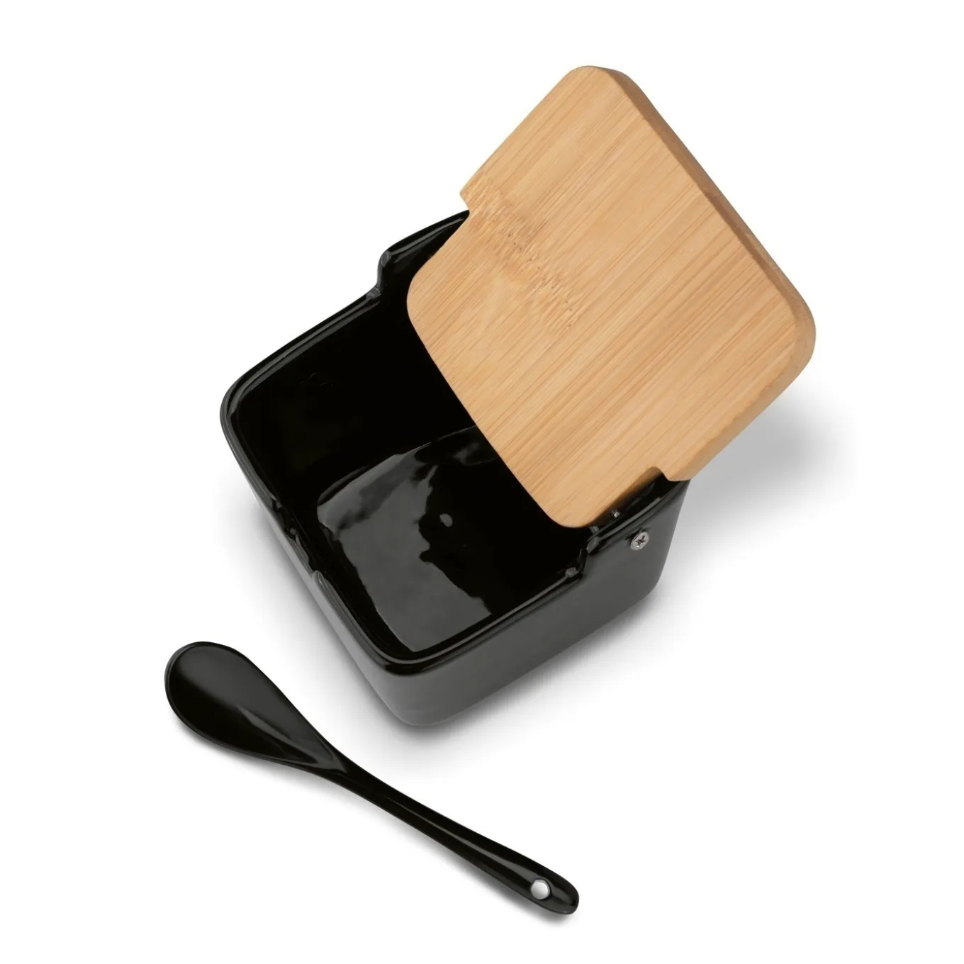 Cukiernica z łyżeczką i bambusową pokrywką porcelanowa NBC Konighoffer Ceramic 270 ml czarna