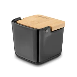 Cukiernica z łyżeczką i bambusową pokrywką porcelanowa NBC Konighoffer Ceramic 270 ml czarna