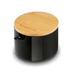 Cukiernica z łyżeczką i bambusową pokrywką porcelanowa NBC Konighoffer 350 ml czarna