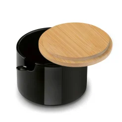 Cukiernica z łyżeczką i bambusową pokrywką porcelanowa NBC Konighoffer 350 ml czarna