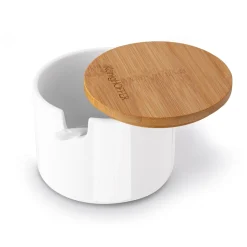 Cukiernica z łyżeczką i bambusową pokrywką porcelanowa NBC Konighoffer 350 ml biała