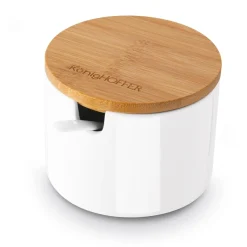 Cukiernica z łyżeczką i bambusową pokrywką porcelanowa NBC Konighoffer 350 ml biała