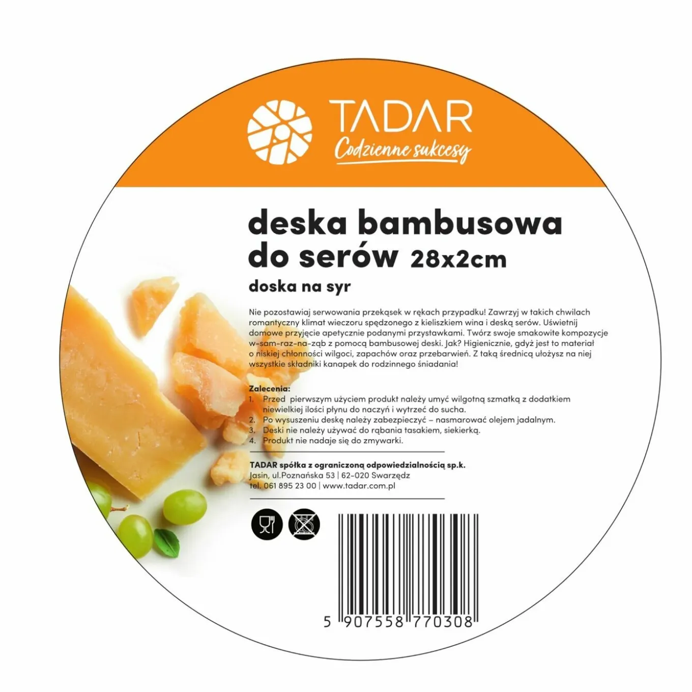 Deska bambusowa do serów Tadar 28 cm okrągła