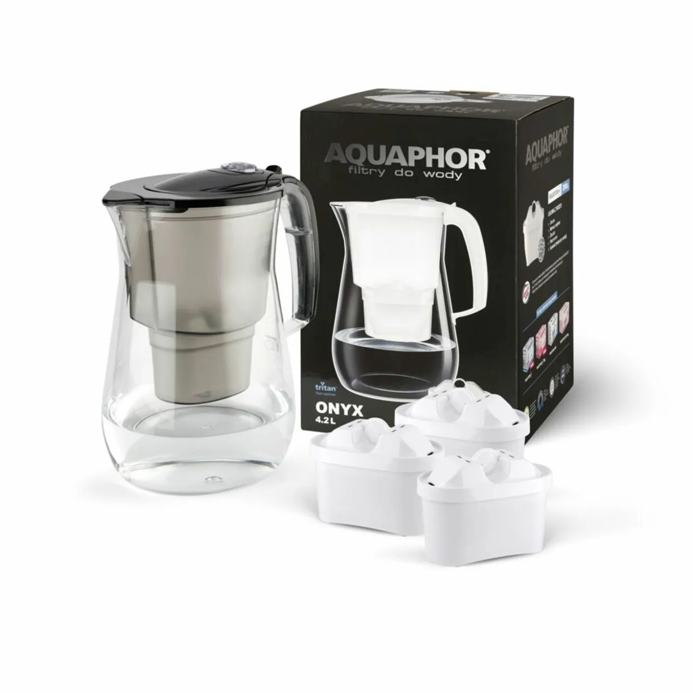 Dzbanek filtrujący Aquaphor Tritan Onyx 4,2 l z 3 wkładami filtrującymi B25 Maxfor czarny