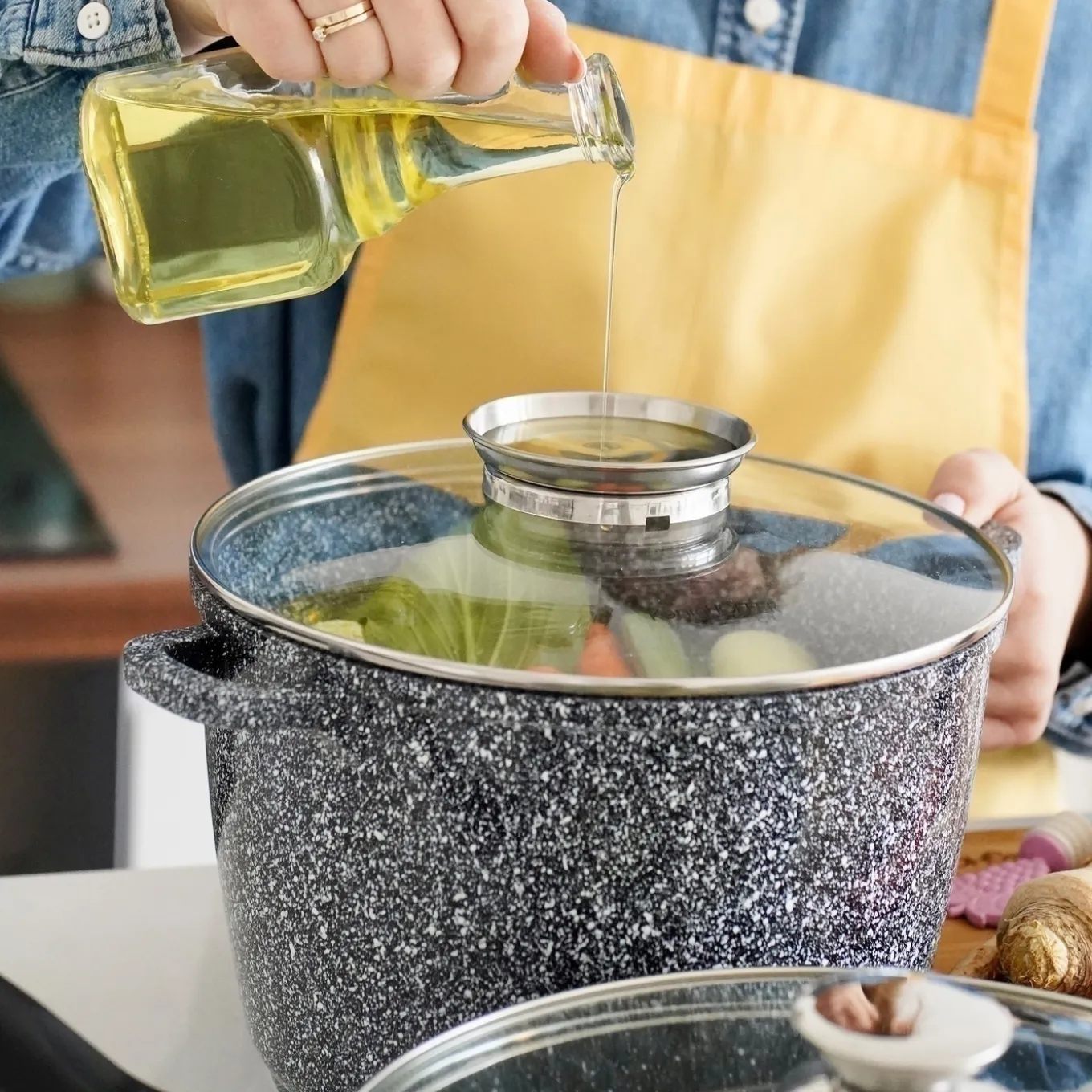 Garnek ceramiczny wysoki Konighoffer Kingstone 6,85 l okrągły z aromatyzerem i 2 nakładki