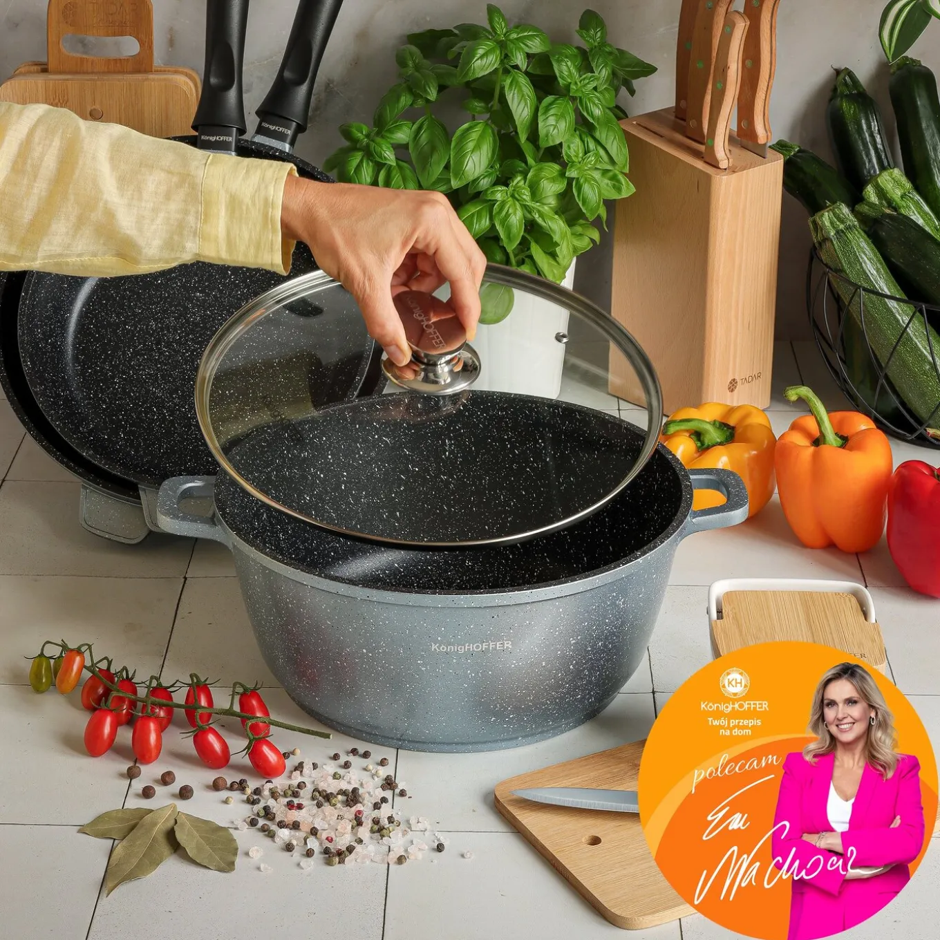 Garnek na indukcję z pokrywką Konighoffer Pollo Blue 6,3 l