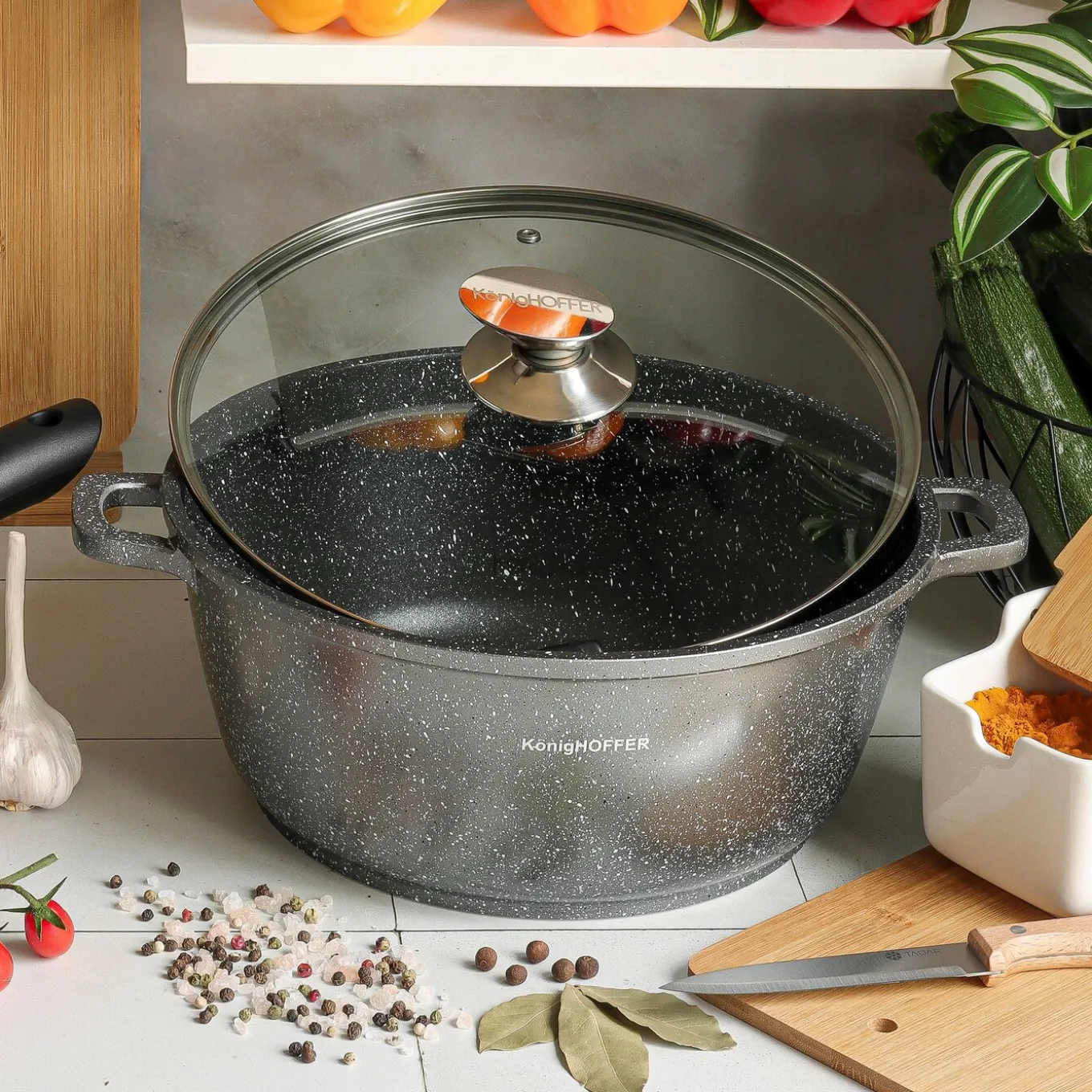 Garnek na indukcję z pokrywką Konighoffer Pollo Grey 6,3 l