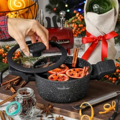 Garnek na indukcję z powłoką marmurową i pokrywką Starke Pro Ceres Marble 1,2 l