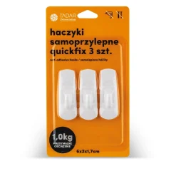 Haczyki samoprzylepne 3 sztuki białe Tadar Quickfix 6 x 2 x 1,7 cm