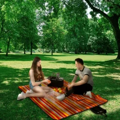 Koc piknikowy z izolacją polarowy Tadar Paski 150 x 200 cm prostokątny