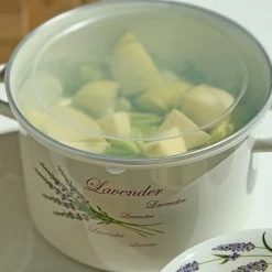 Komplet 3 garnków emaliowanych z plastikowymi pokrywkami Tadar Lawenda 6 elementów 1,2 l 1,7 l 2,3 l