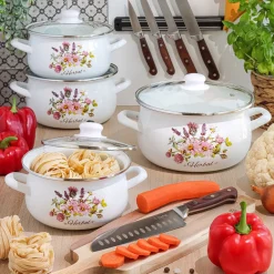 Komplet garnków emaliowanych Tadar Herbal 8 elementów