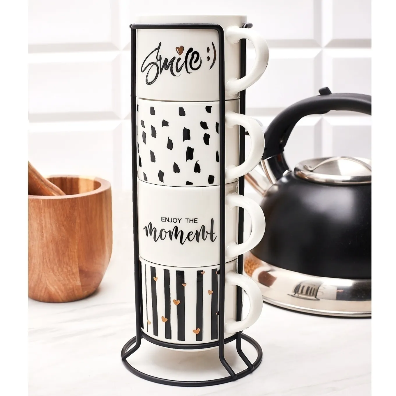 Komplet kubków na stojaku Tadar Decor 300 ml 4 sztuki