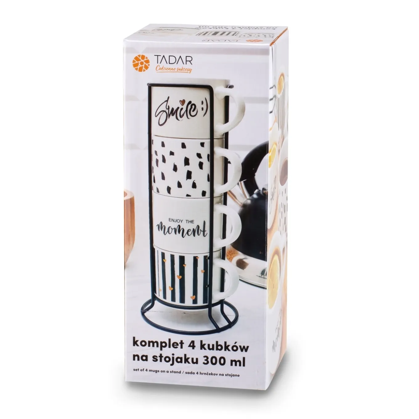 Komplet kubków na stojaku Tadar Decor 300 ml 4 sztuki