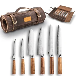 Komplet 6 noży Starke Pro Damascus Takeru w skórzanej torbie