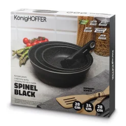 Komplet patelni z odpinaną rączką Konighoffer Spinel Black 20 cm 24 cm 28 cm bez indukcji