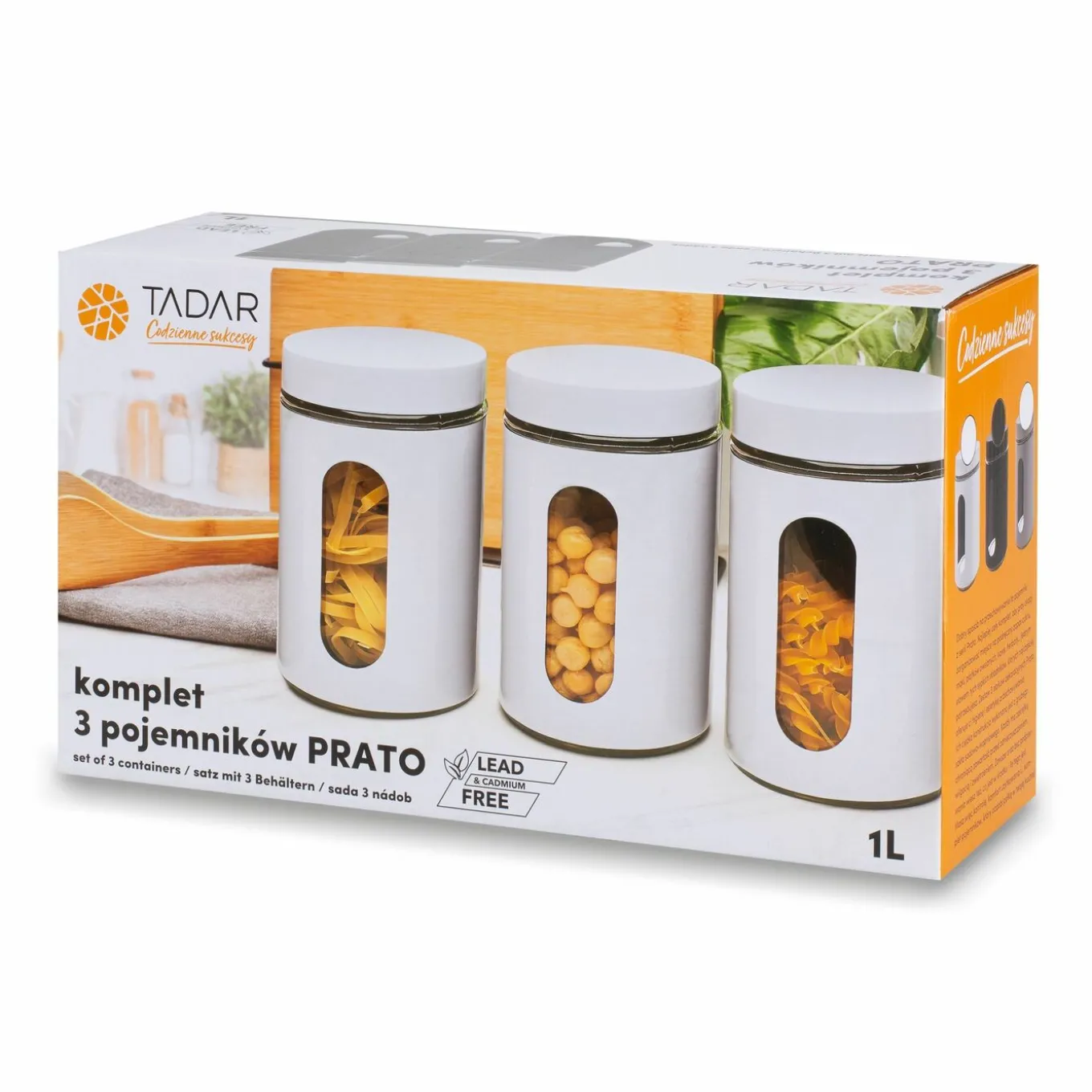 Komplet 3 pojemników kuchennych Tadar Prato 1 l czarny
