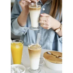 Komplet sześciu szklanek Tadar Caffe Latte 250 ml i 6 łyżeczek koktajlowych