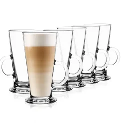 Komplet sześciu szklanek Tadar Caffe Latte 250 ml i 6 łyżeczek koktajlowych