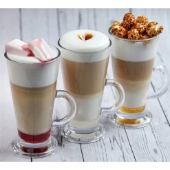 Komplet sześciu szklanek Tadar Caffe Latte 250 ml i 6 łyżeczek koktajlowych