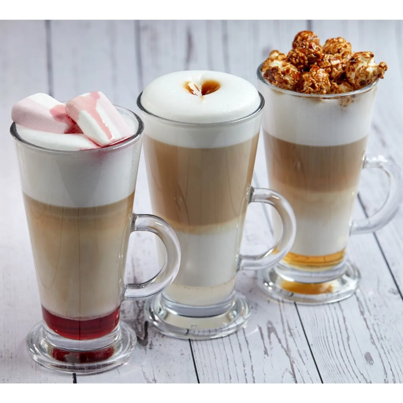 Komplet sześciu szklanek Tadar Caffe Latte 250 ml i 6 łyżeczek koktajlowych