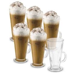 Komplet 6 szklanek do kawy Tadar Latte Anastazja 300 ml i 6 łyżeczek koktajlowych