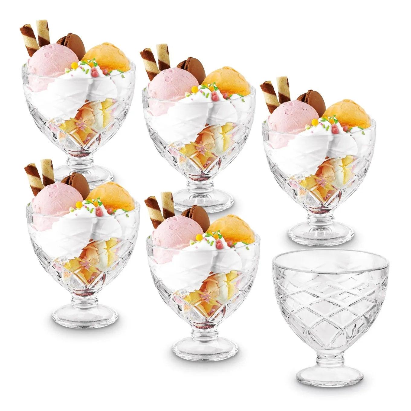 Komplet 6 szklanych pucharków deserowych Tadar Helado 400 ml