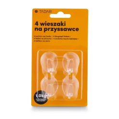 Komplet 4 wieszaków samoprzylepnych Tadar 2,5 x 3,5 cm transparentne