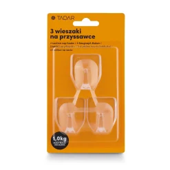 Komplet 3 wieszaków samoprzylepnych Tadar 4 x 4,5 cm transparentne