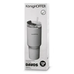 Kubek termiczny ze słomką Konighoffer Davos 1200 ml szary