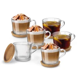 Kubki szklane Tadar Sue 400 ml 6 sztuk i 6 podkładek korkowych