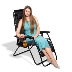 Leżaki ogrodowe plażowe grawitacyjne Tadar 66 x 160 cm czarne 2 sztuki