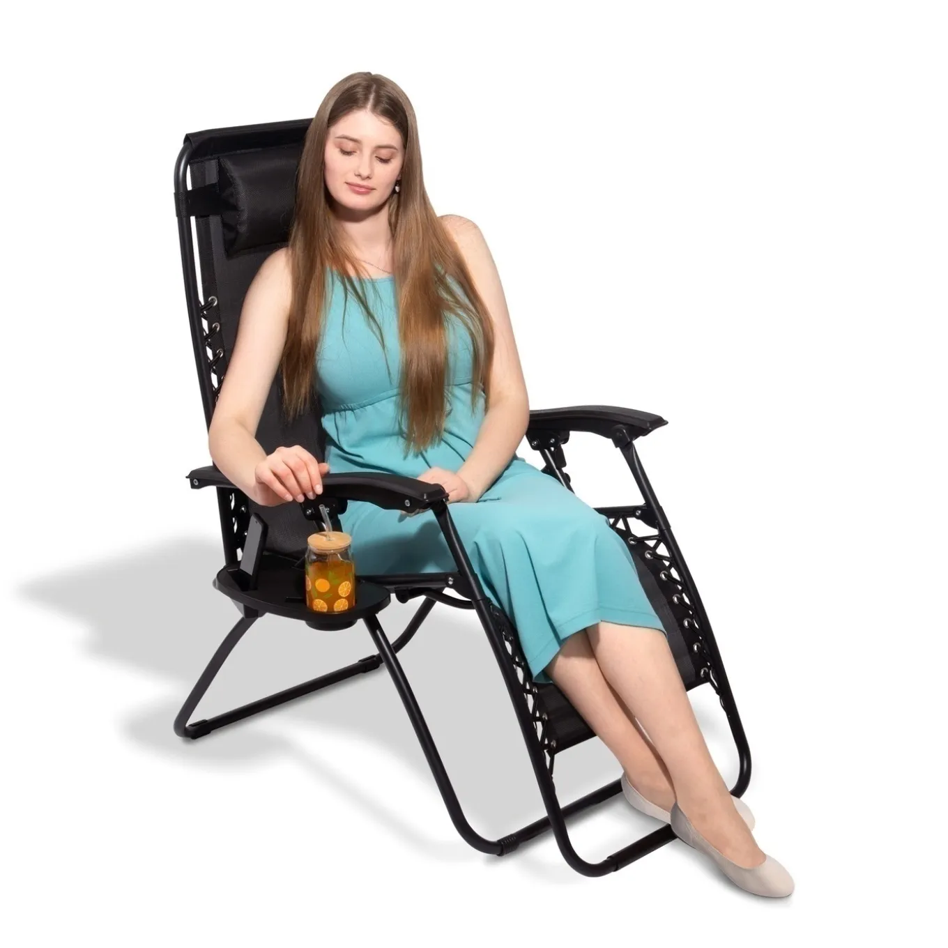 Leżaki ogrodowe plażowe grawitacyjne Tadar 66 x 160 cm czarne 2 sztuki