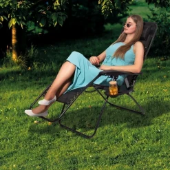 Leżaki ogrodowe plażowe grawitacyjne Tadar 66 x 160 cm czarne 2 sztuki