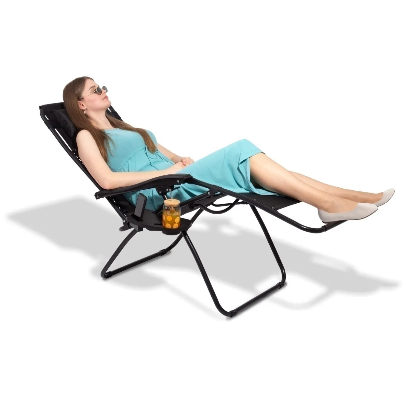 Leżaki ogrodowe plażowe grawitacyjne Tadar 66 x 160 cm czarne 2 sztuki
