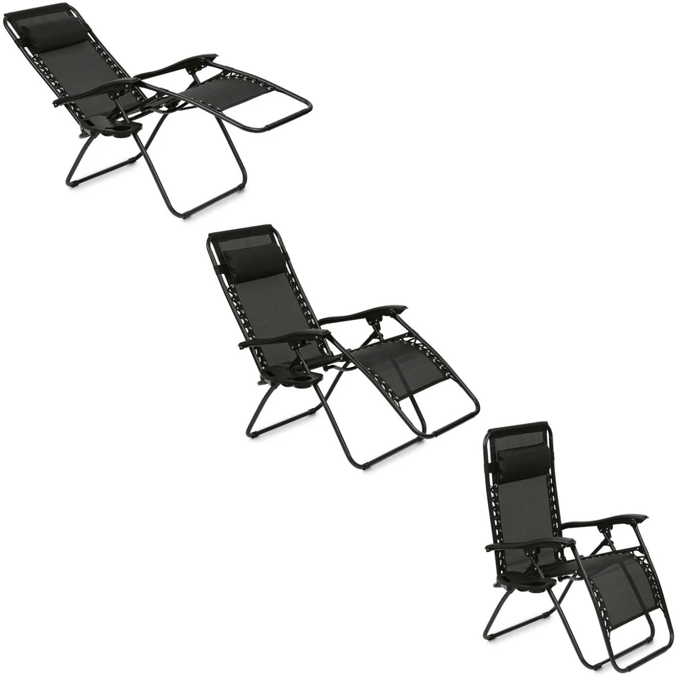 Leżaki ogrodowe plażowe grawitacyjne Tadar 66 x 160 cm czarne 2 sztuki