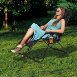 Leżak ogrodowy plażowy grawitacyjny Tadar 66 x 160 cm czarny
