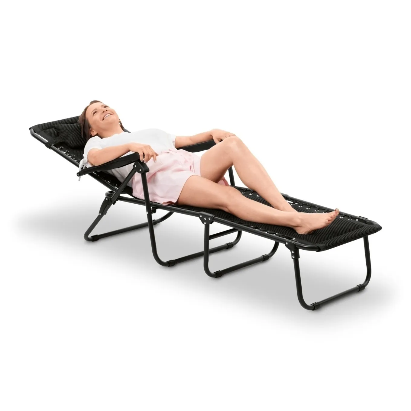 Leżanka leżak ogrodowy plażowy Tadar 6 pozycji 63 x 182 x 55 cm czarny