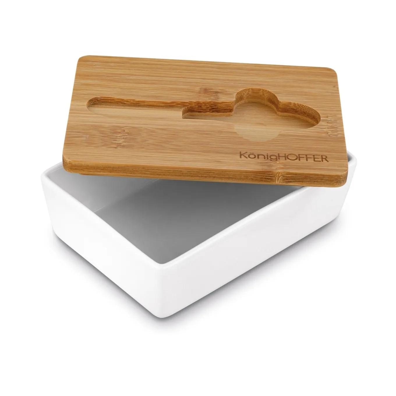 Maselniczka porcelanowa NBC z pokrywką i nożykiem Konighoffer 15,8 x 11 x 6 cm biała