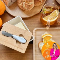 Maselniczka porcelanowa NBC z pokrywką i nożykiem Konighoffer 15,8 x 11 x 6 cm biała